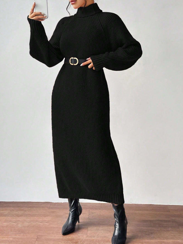 Women's Knitted Dress with High Collar and Wide Sleeves Lune London