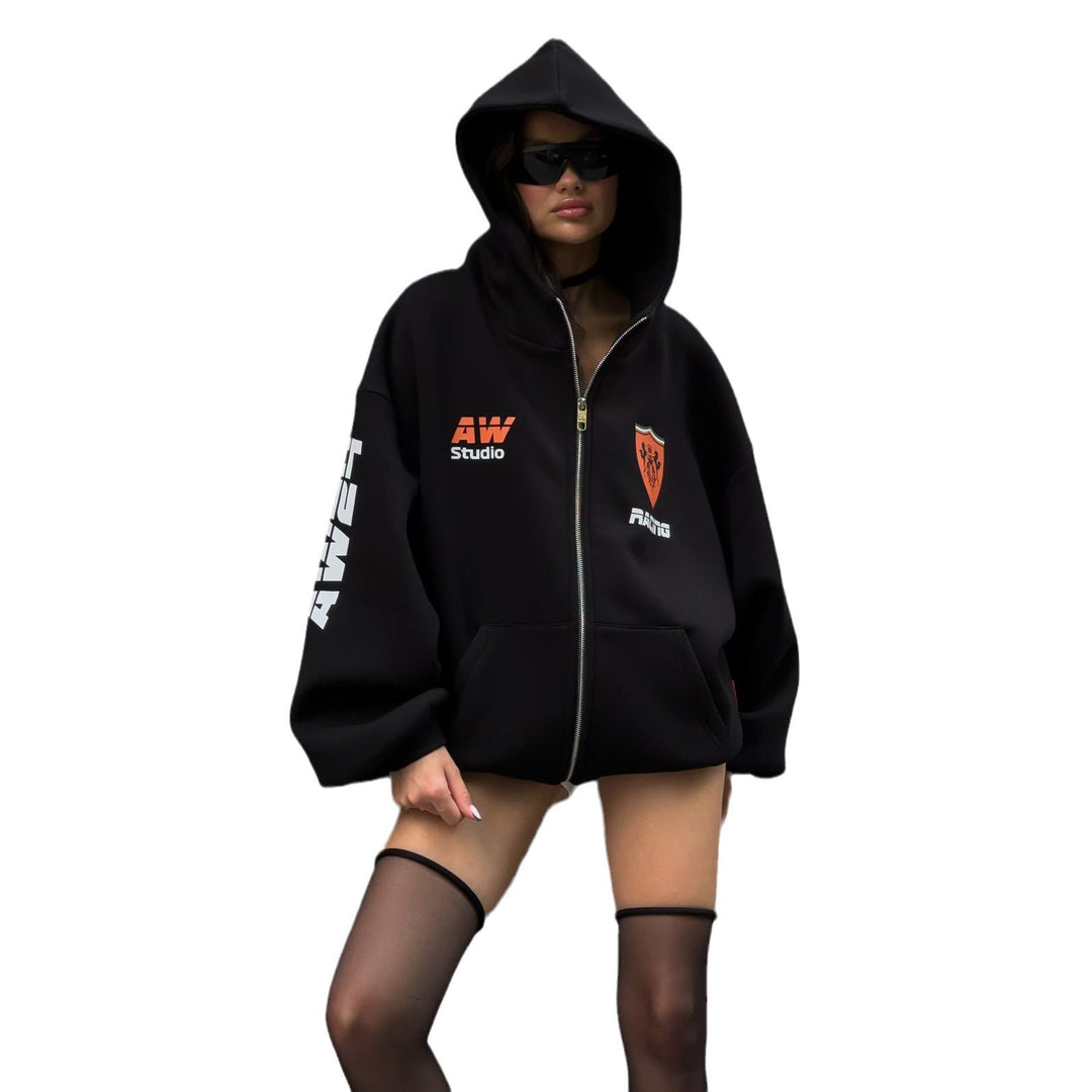 Oversized hoodie jacket for women with graphic running design Lune London