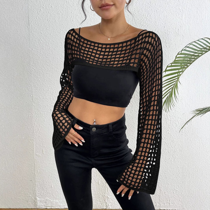 Ladies Chic Crochet-Mesh-Crop-Top Lune London