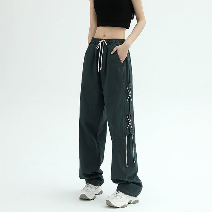 Women's Wide Cut Cargo Pants with Decorative Lacing