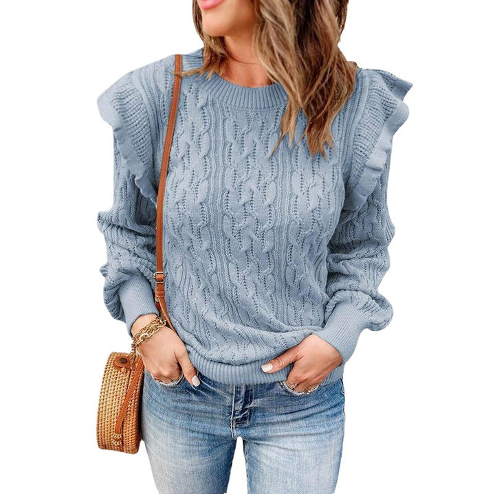 Knitted sweater for women with ruffle details and textured design Lune London
