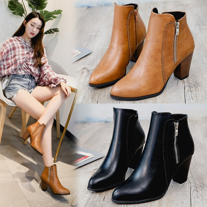 Elegant women's boots with trendy zipper and comfortable block heel Lune London