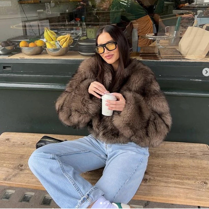 Faux fur jacket for women with long soft sleeves Lune London