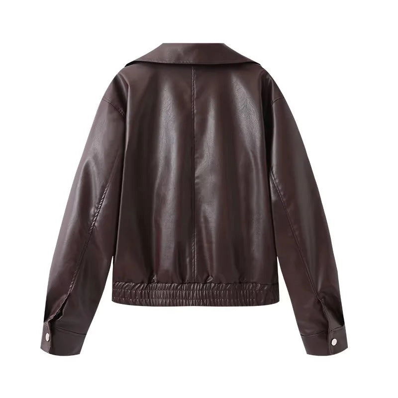 Fashion faux leather jacket for women with an elegant lapel and practical pockets Lune London