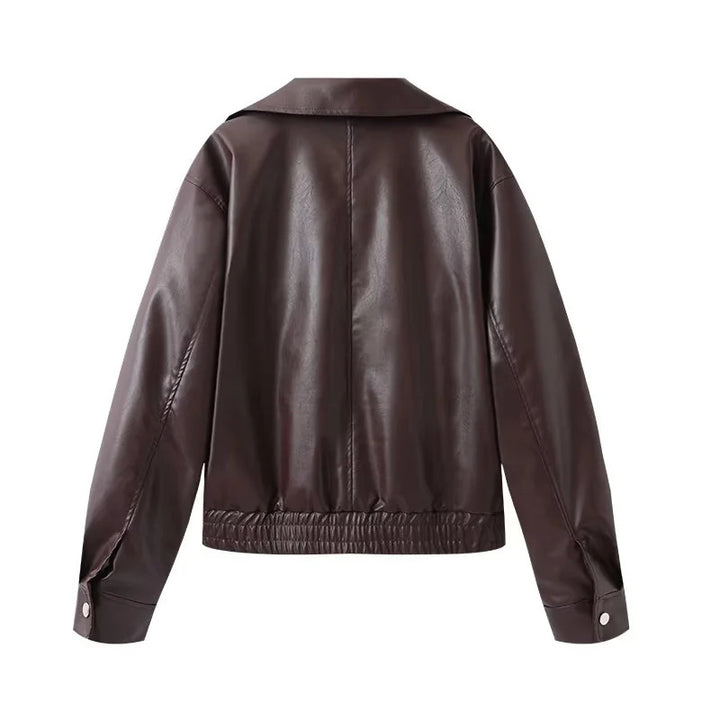 Fashion faux leather jacket for women with an elegant lapel and practical pockets Lune London