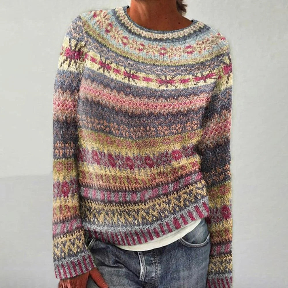 Pull tricoté confortable pour femmes avec un motif coloré et une coupe décontractée Chic & Stil