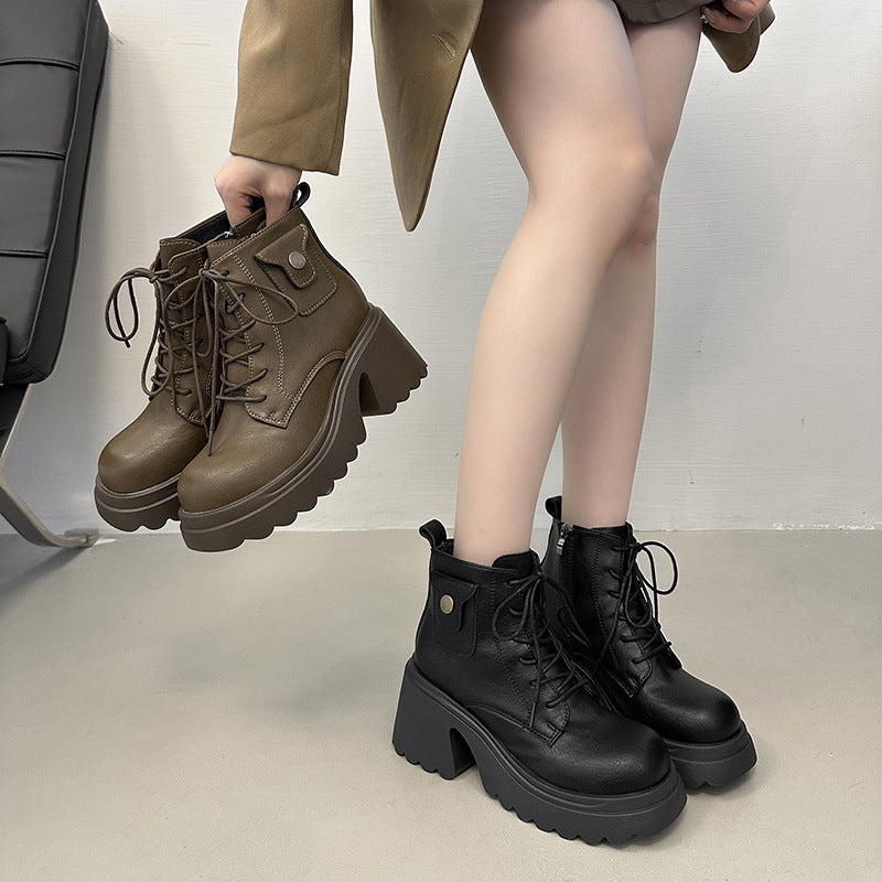 Chunky boots for women with a high heel and a side zipper Lune London