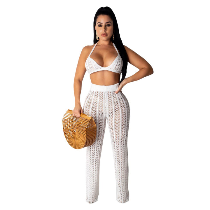 Womens knit set with high waist pants and minimalist top Lune London