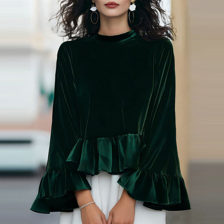 Women's Flowing Top with Ruffle Details and Long Sleeves Lune London