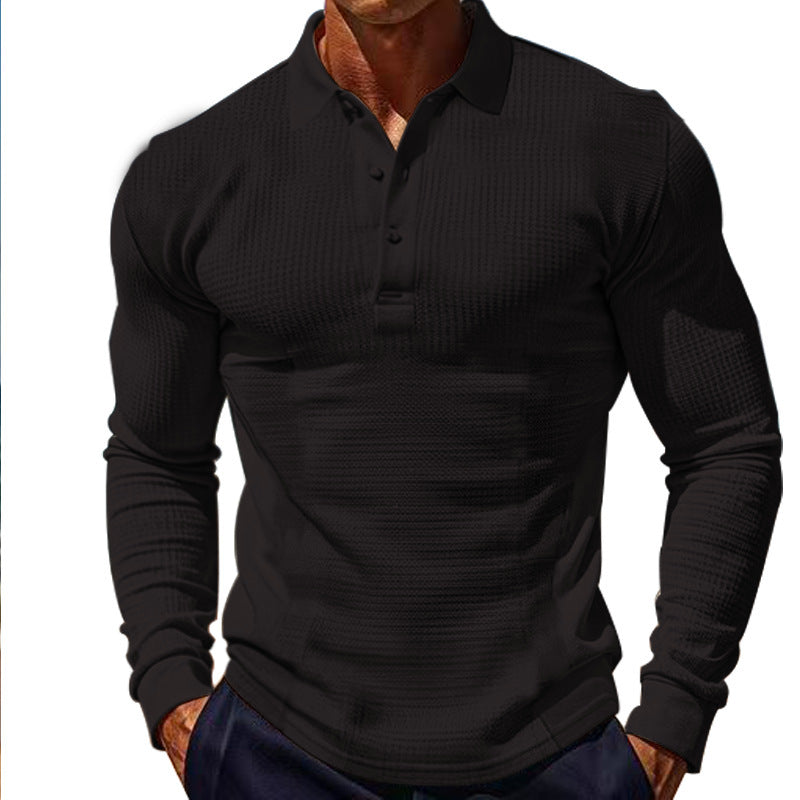 Elegant long sleeve polo shirt for men with button placket and textured design Lune London