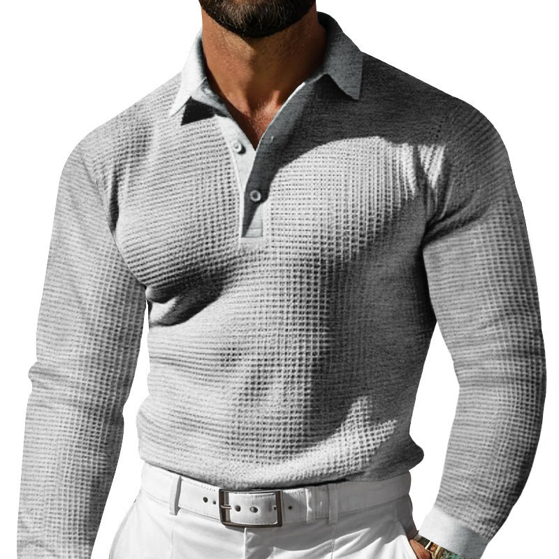 Men's long sleeve polo in textured fabric with trendy collar Lune London