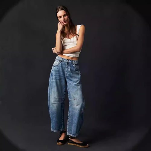 Women's Wide Denim Pants with High Waist and Casual Details Lune London