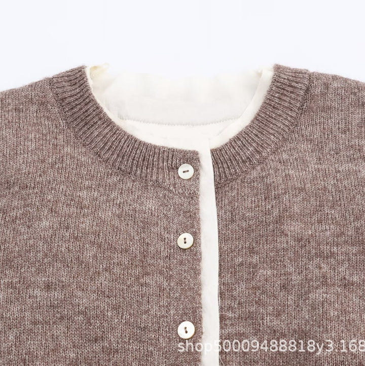 Knitted jacket with buttons and round collar for women Lune London