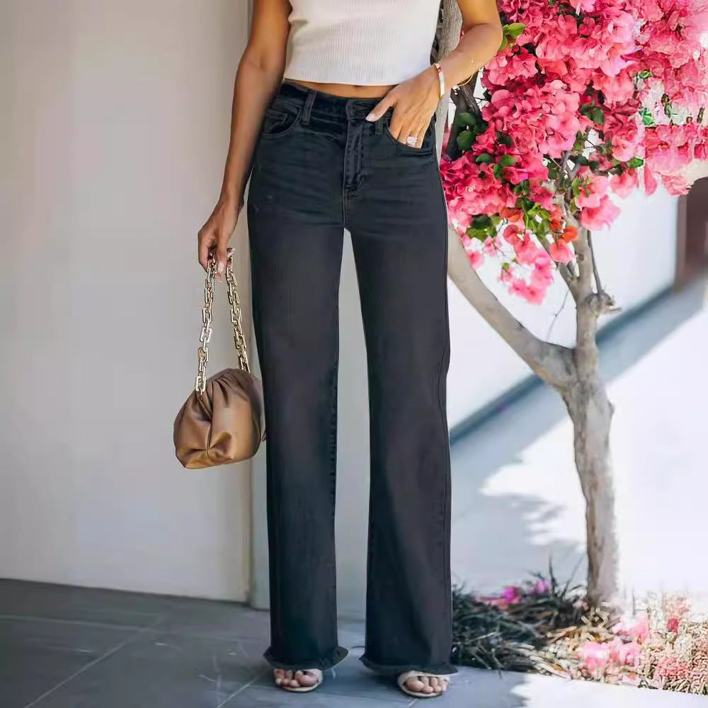 Flared jeans for women with frayed hem Lune London