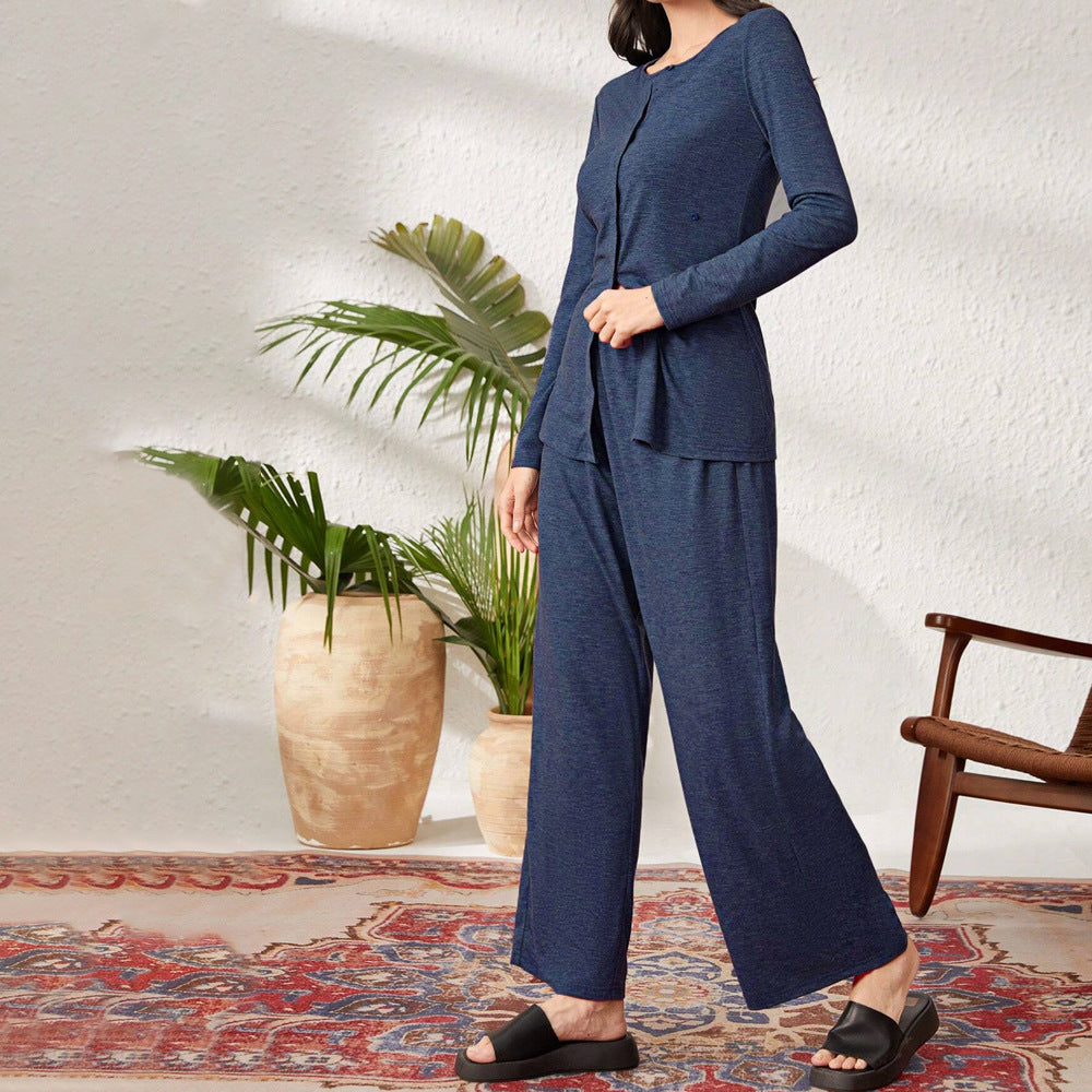 Costume de détente confortable pour femmes avec veste à manches longues et pantalon large Chic & Stil