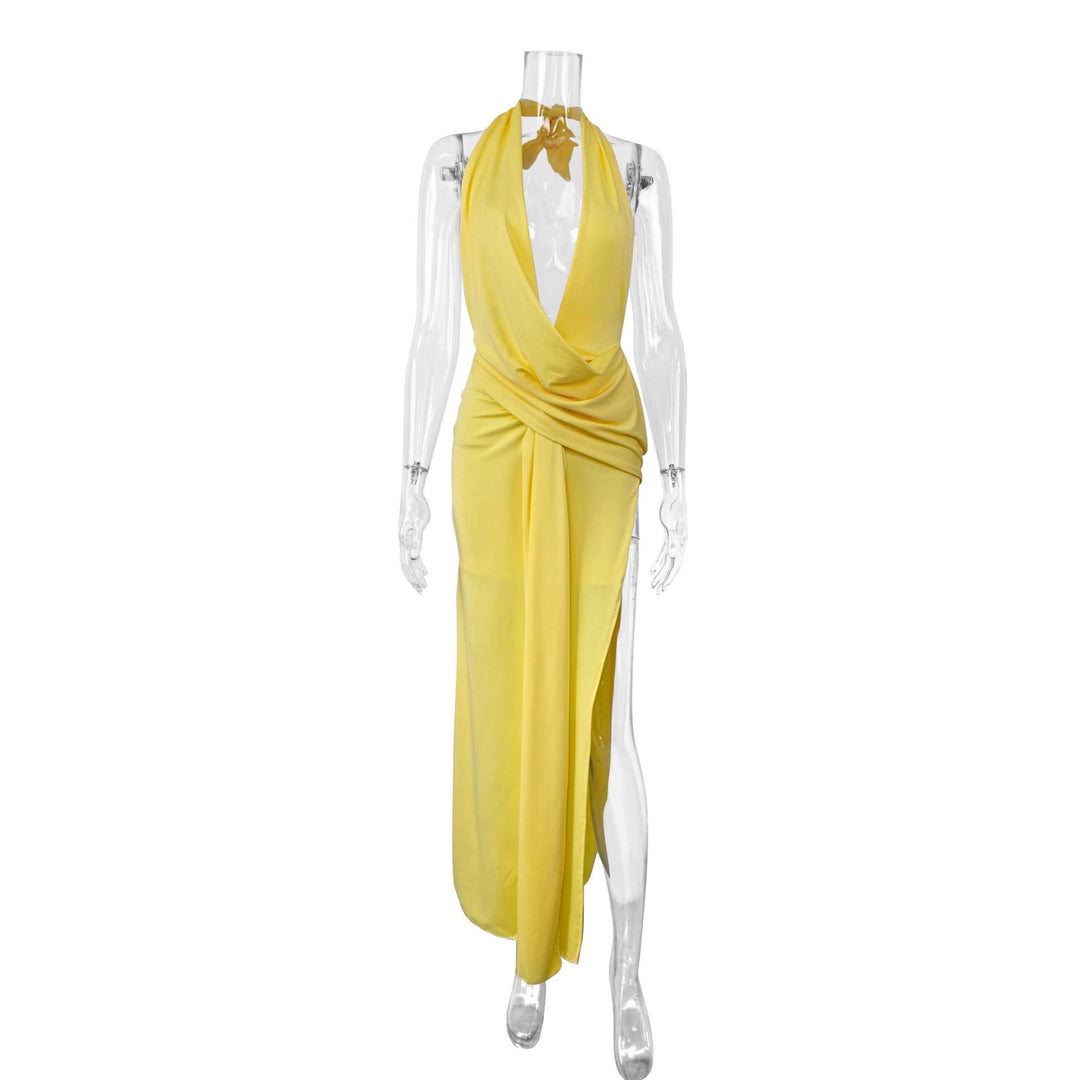 Ladies Elegant Evening Dress with Deep Neckline and Side Slit Lune London