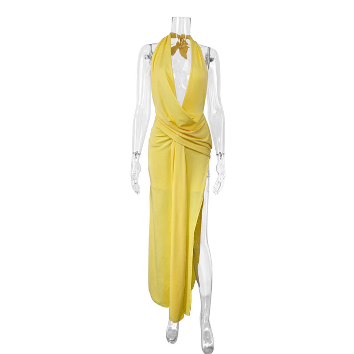 Ladies Elegant Evening Dress with Deep Neckline and Side Slit Lune London