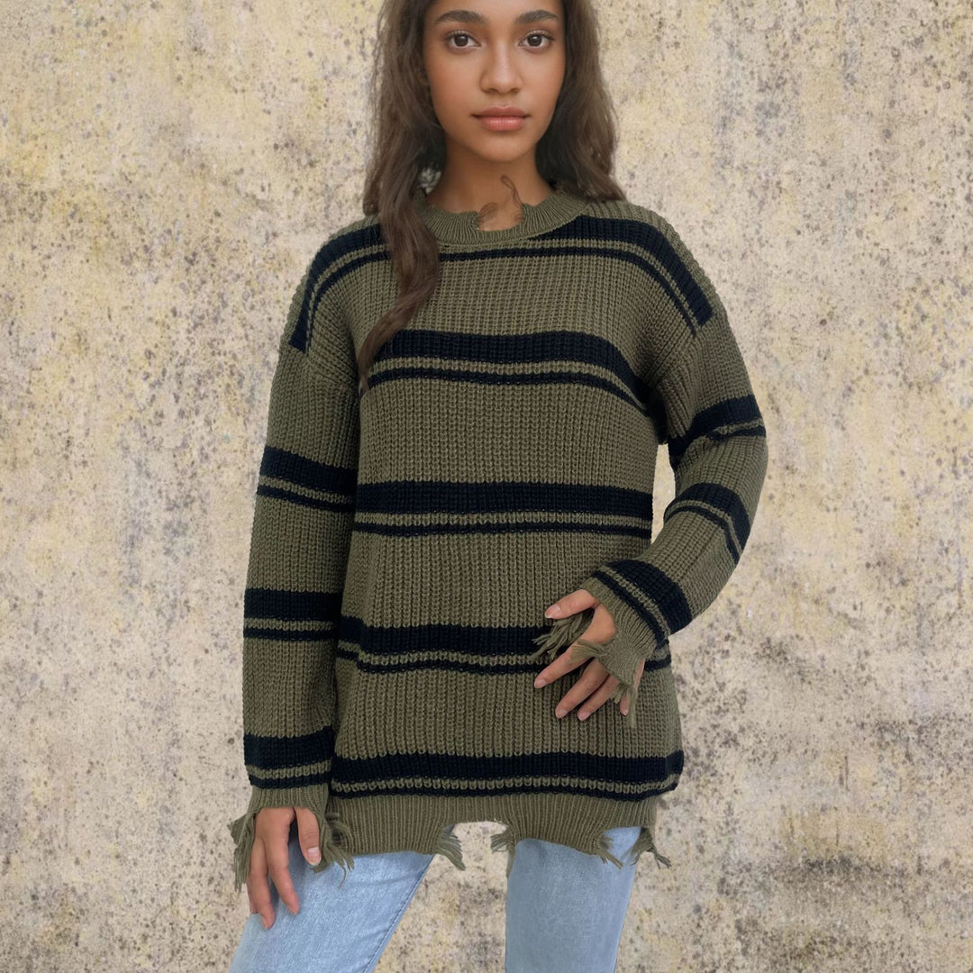 Chunky knit sweater for women with a casual striped pattern Lune London