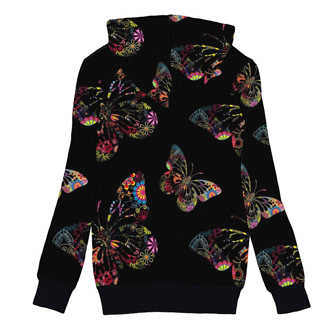 Casual women's jacket with hood and colorful butterfly design Lune London