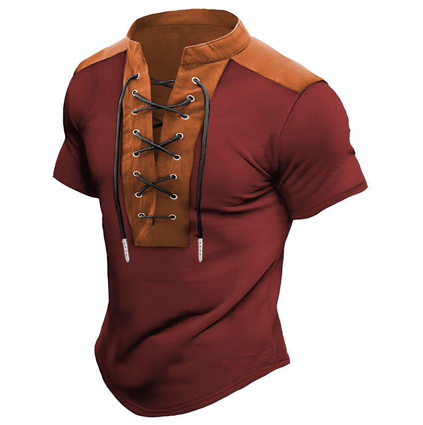 Men Leisure Short Sleeve Lace-Up Top Lune London