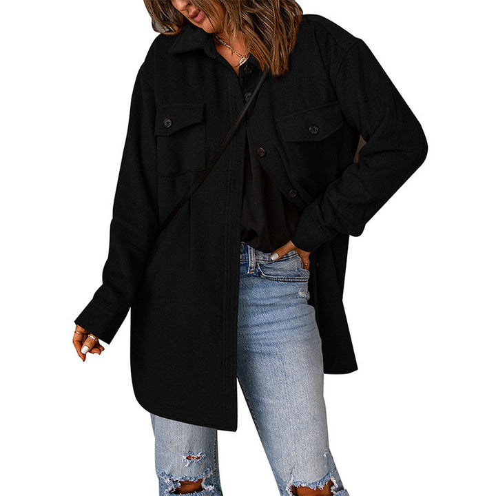 Ladies Oversized Leisure Jacket with Double Pockets and Chic Button Details