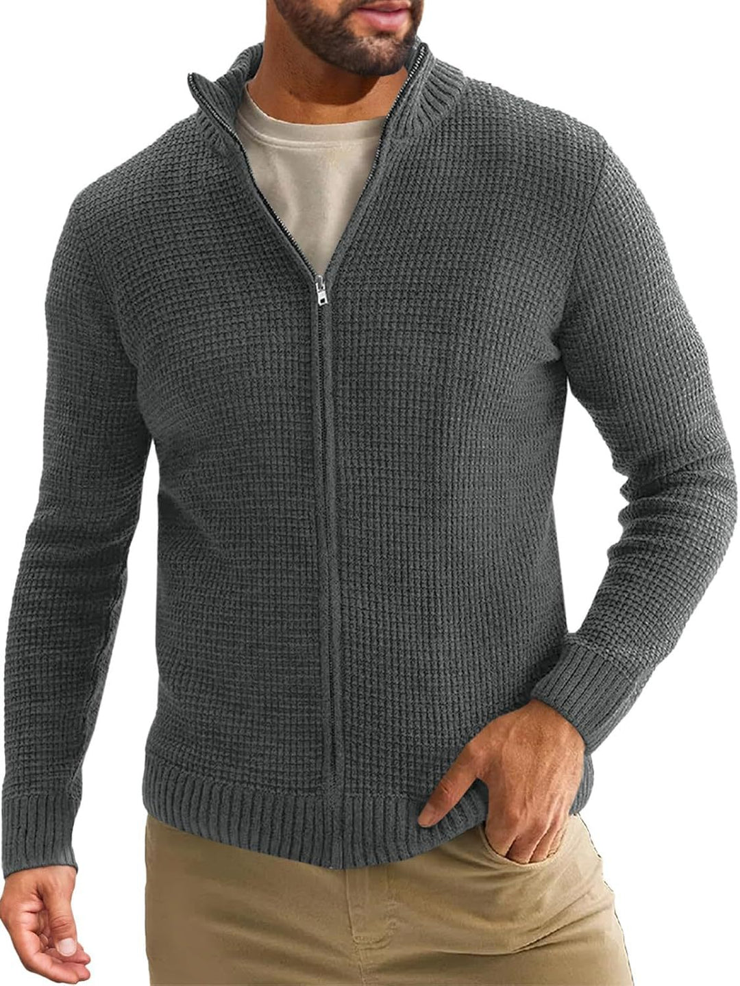 Men's knitted jacket with high collar and convenient zipper Lune London