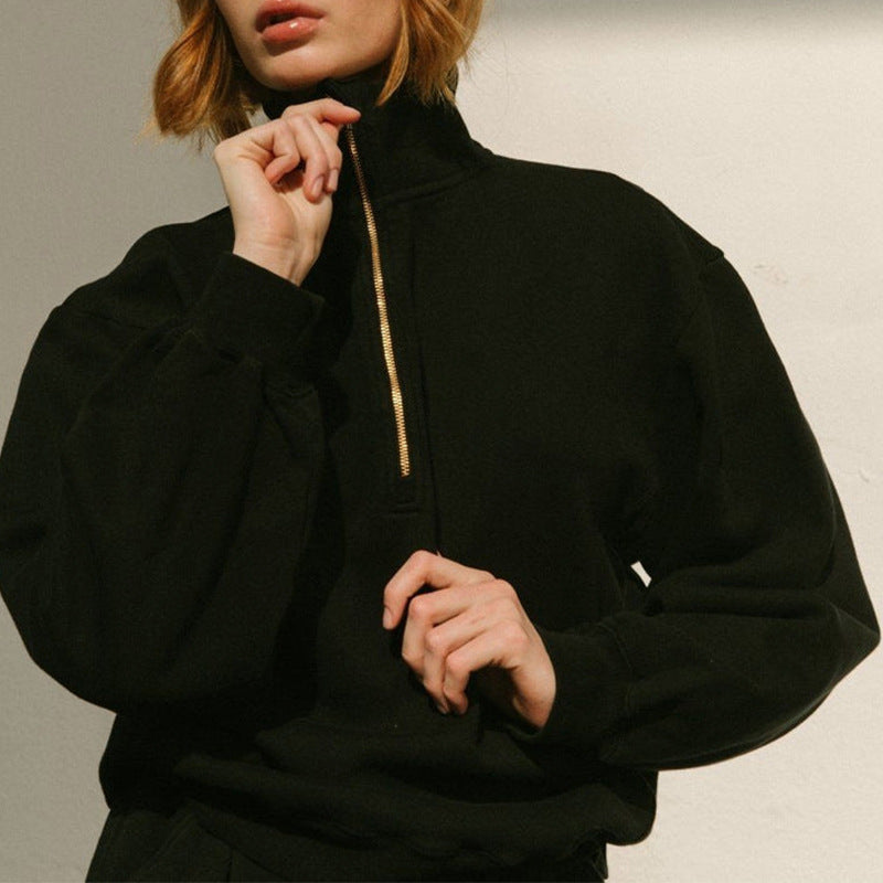 Pull-over zippé décontracté pour femmes avec col montant et coupe large Lune London
