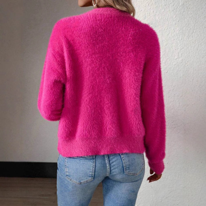 Lune London | Women Fluffy V-Neck Cardigan with Button Detail