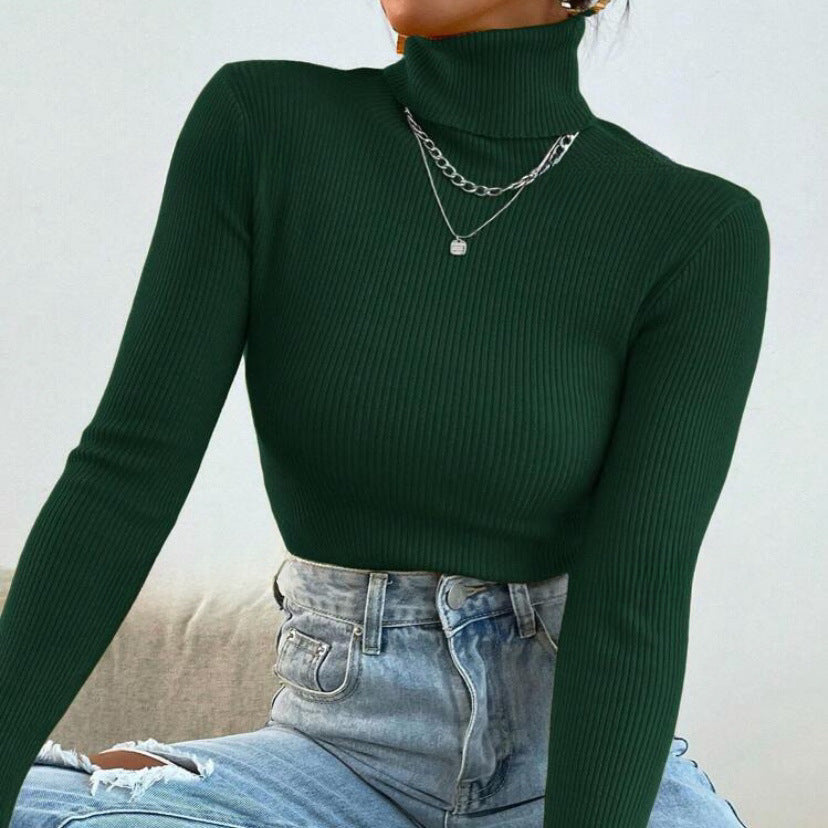 Women Elegant Turtleneck Sweater with Fine Ribbed Structure Lune London