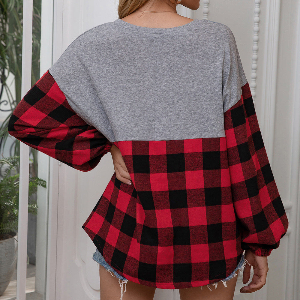 Casual oversized sweater for women with check pattern and voluminous sleeves Lune London