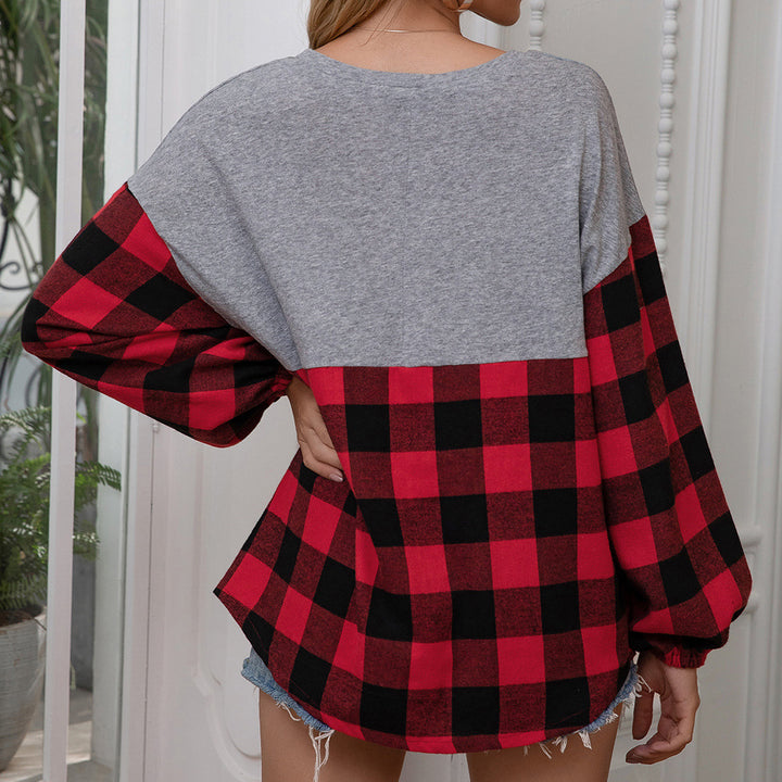 Casual oversized sweater for women with check pattern and voluminous sleeves Lune London