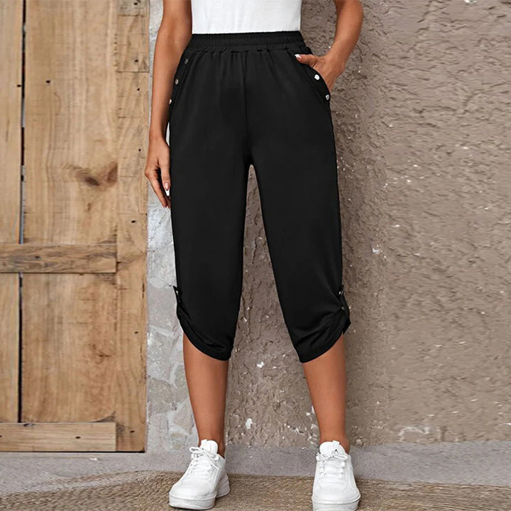 Comfortable culotte pants for ladies with decorative button details Lune London