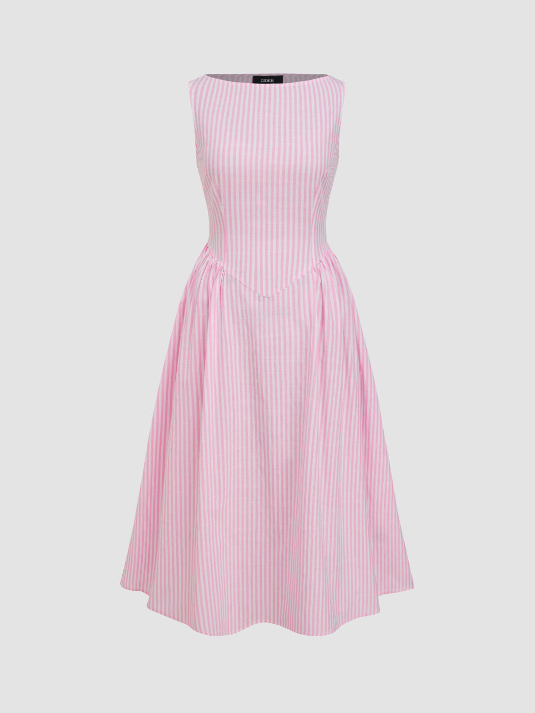 Midi dress for women with fine stripes and a fitted silhouette Lune London