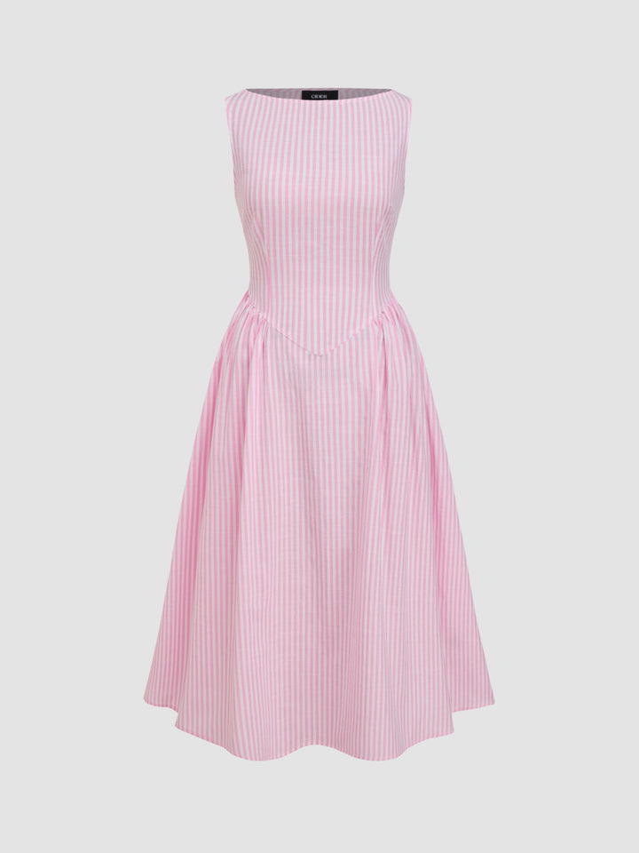 Midi dress for women with fine stripes and a fitted silhouette Lune London