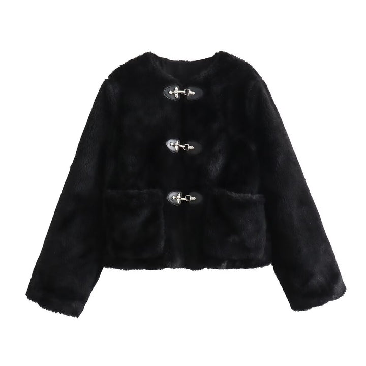 Women fleece jacket with decorative buttons Lune London