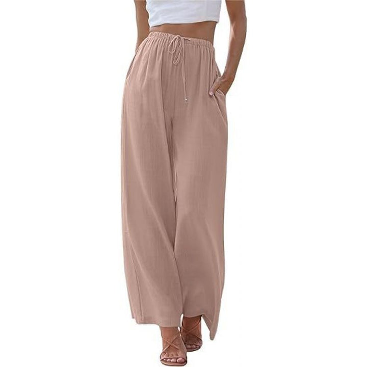 Wide palazzo pants for women with elastic waistband and side pockets Lune London