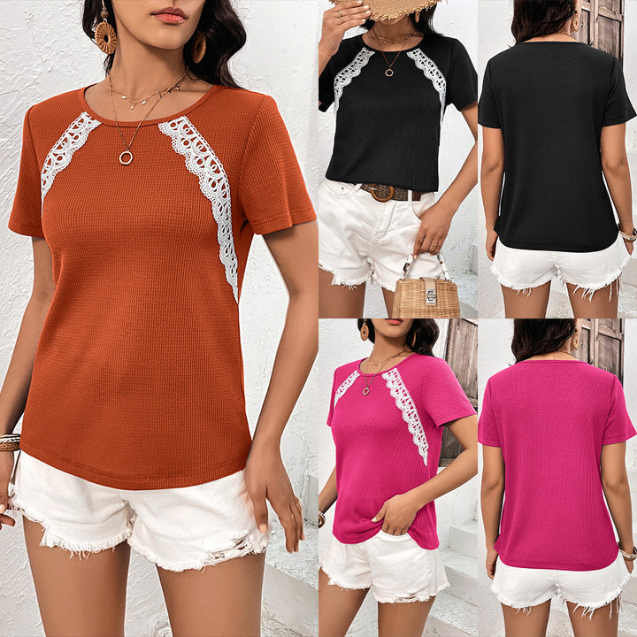Fashionable women's top with lace insert and textured waffle Lune London