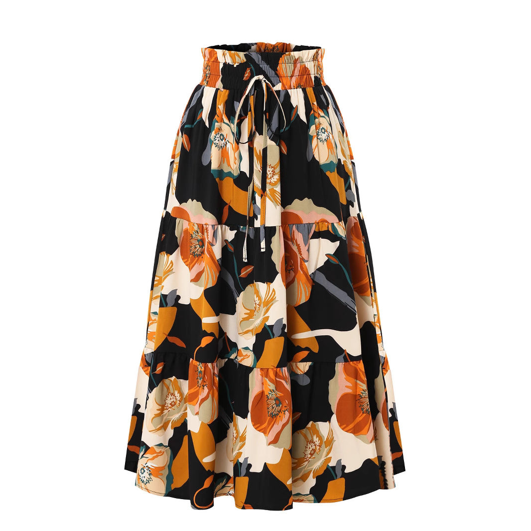 Maxi skirt for women with voluminous ruffles and a floral print Lune London