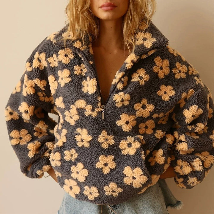 Women oversized cozy sweater with 3D floral design Lune London