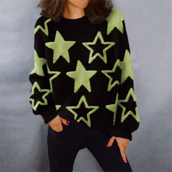 Ladies Comfortable Knit Sweater with Star Pattern and Chic Casual Cut