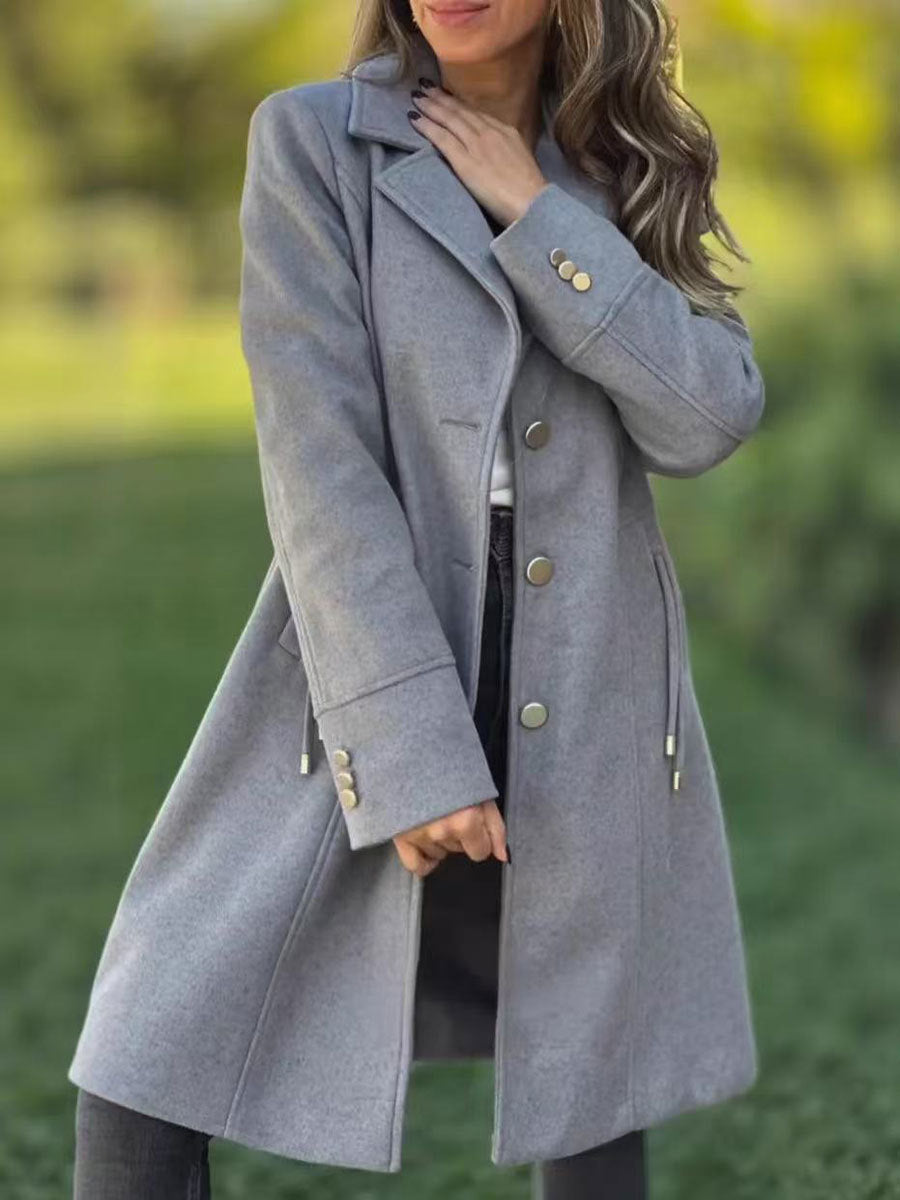 Elegant coat for ladies with adjustable belt and high-quality button details Lune London
