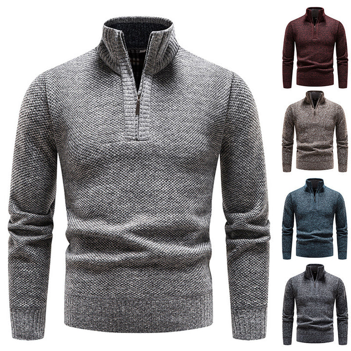 Sporty knit sweater for men with half-zip and textured design Lune London