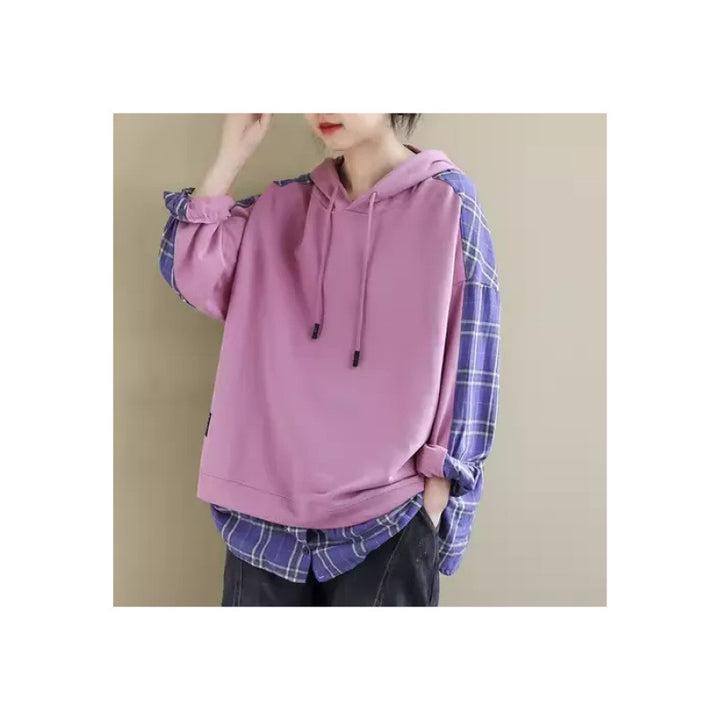 Women's hoodie with casual checkered appliqué and soft inner lining Chic & Stil