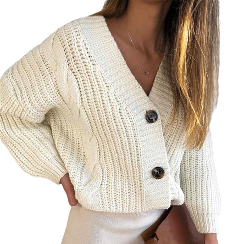 Ladies cardigan with plunging V-neck and decorative buttons Lune London