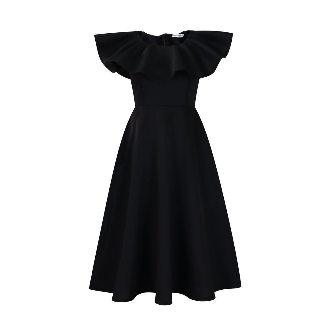 Maxi dress for women with a voluminous collar and a fluid skirt Lune London
