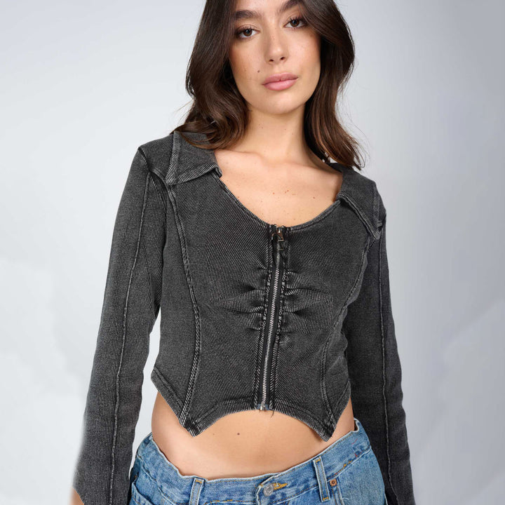Fitted denim jacket for women with zipper Lune London