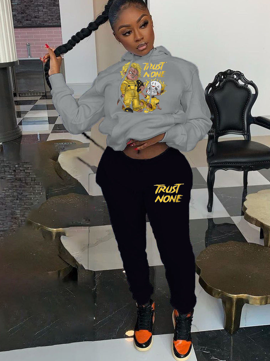 Women's hoodie and jogging pants set with creative print design Lune London