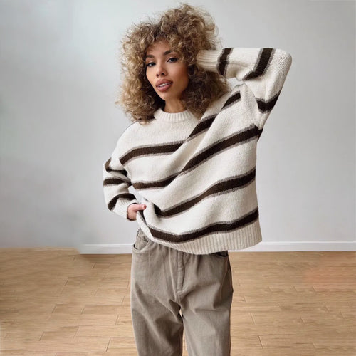 Thick knit sweater for women with an original striped pattern Lune London