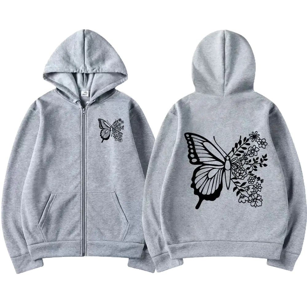 Haut à capuche pour femmes avec motif de papillon floral et poche kangourou pratique Chic & Stil