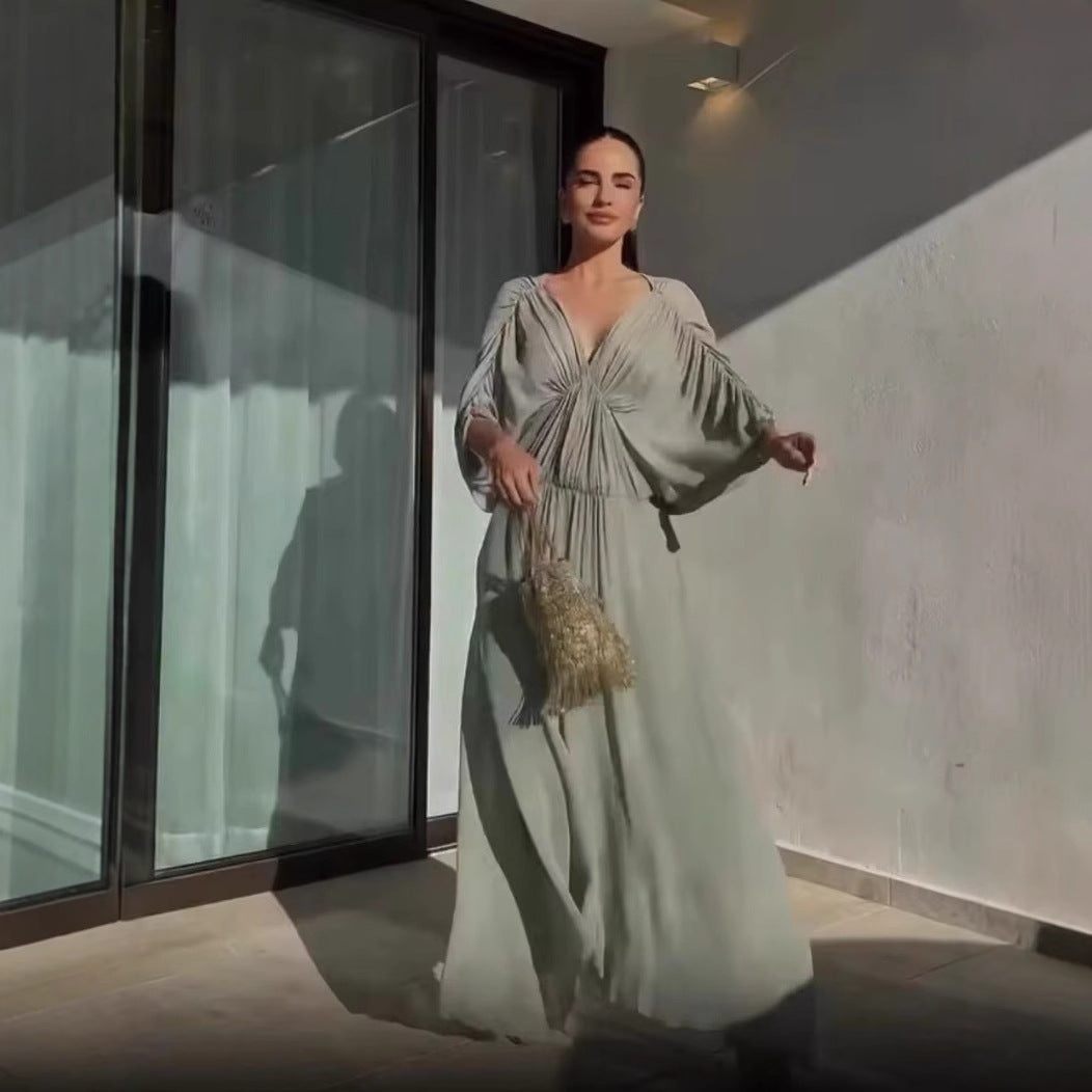 Maxi dress for women with a fluid and elegant draped silhouette Lune London